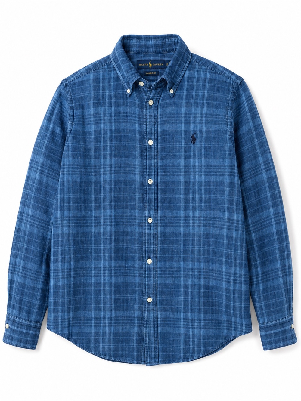 Ralph Lauren Blue Plaid Linen Button Down Shirt Medium